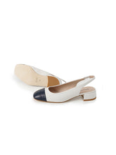 Dunkelblau/Cremefarbener Sling-Ballerina mit Absatz von Odare – Ansicht 2