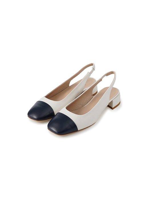 Dunkelblau/Cremefarbener Sling-Ballerina mit Absatz von Odare