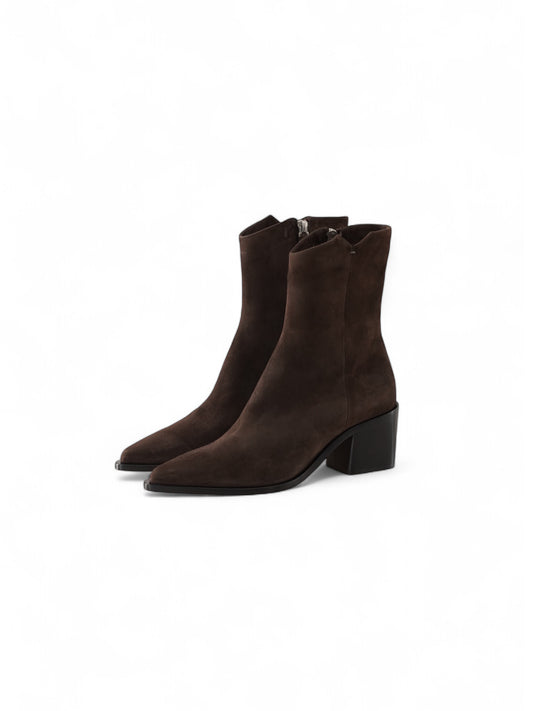 Dunkelbraune Velours-Stiefelette mit Absatz von Pomme d’Or