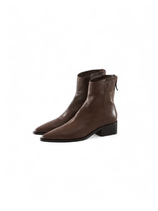 Espressofarbene Softleder-Stiefelette mit Absatz von Pomme d’Or