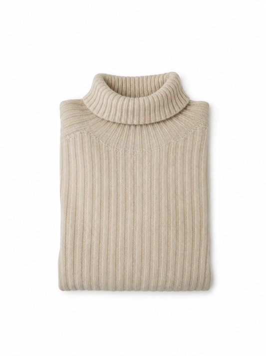 Cremefarbener Rippstrick-Rollkragenpullover von Glenugie