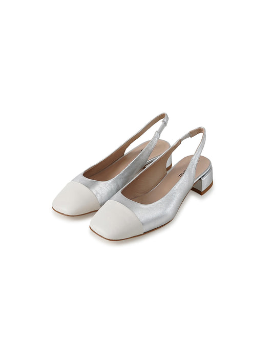Silber-weißer Sling-Ballerina mit Absatz von Odare