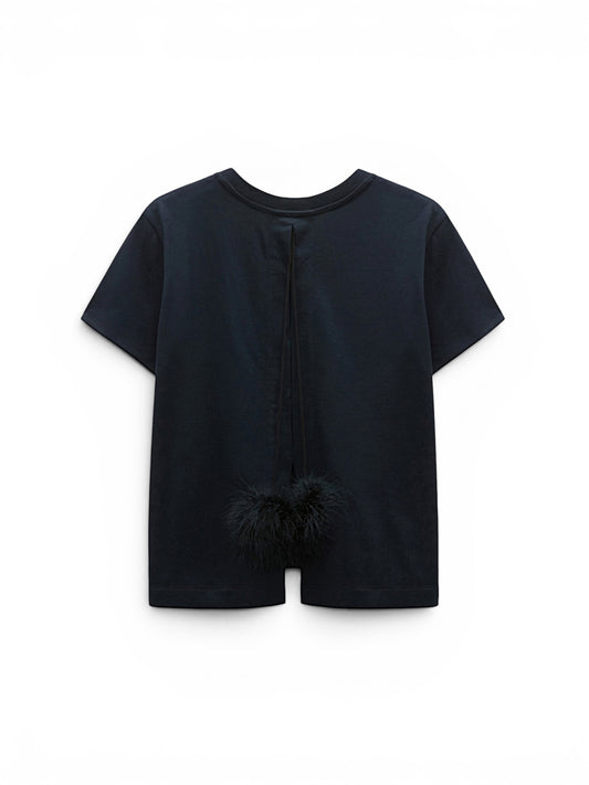 Nachtblaues T-Shirt mit abnehmbaren Feder-Details von Dorothee Schumacher – Ansicht 4