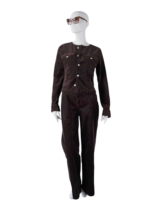 Dunkelbraune, kragenlose Cord-Jacke von 7 For All Mankind – Ansicht 2