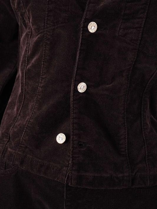 Dunkelbraune, kragenlose Cord-Jacke von 7 For All Mankind – Ansicht 3