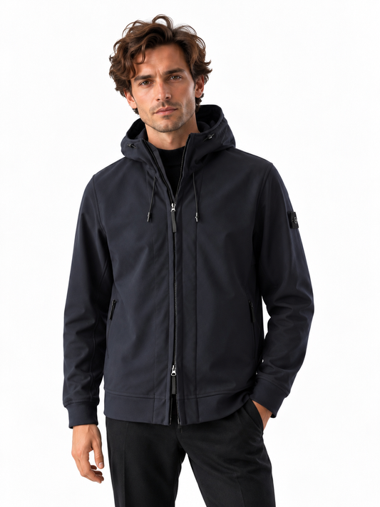 Blaue Softshell-Jacke mit Kapuze von Stone Island