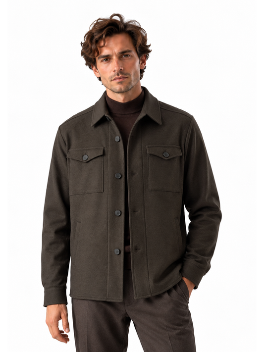 Dunkelbraunes Overshirt aus Wolljersey von Harris Wharf London