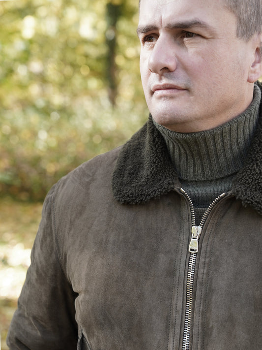 Schlammfarbene Velours-Lederjacke mit Shearling-Kragen von Valstar – Ansicht 4