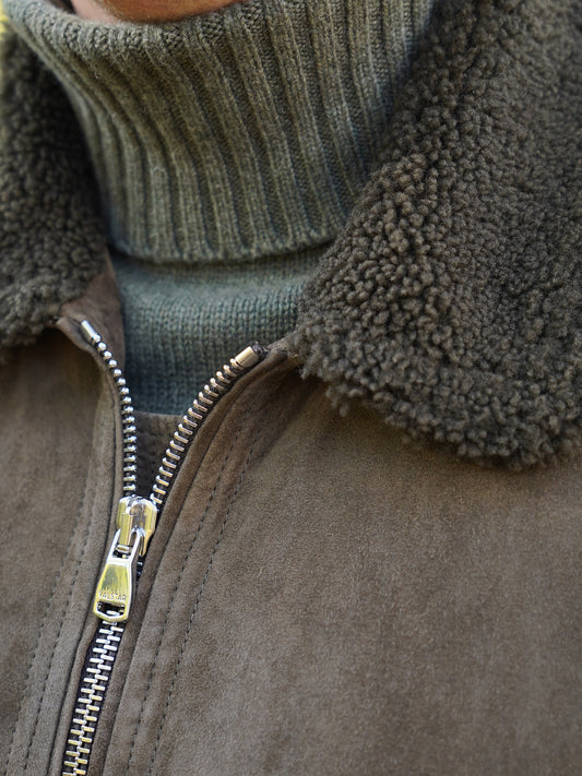 Schlammfarbene Velours-Lederjacke mit Shearling-Kragen von Valstar – Ansicht 3