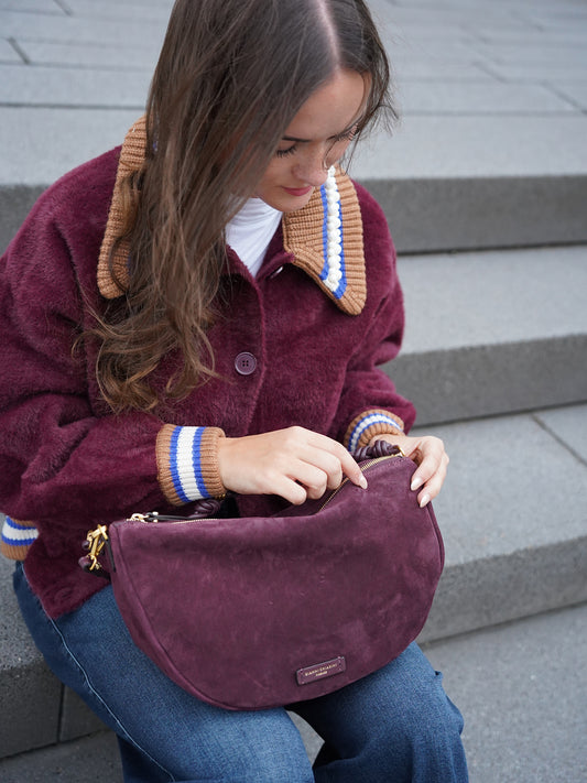 Bordeauxfarbene Velour-Tasche „Cleo“ von Gianni Chiarini – Ansicht 7