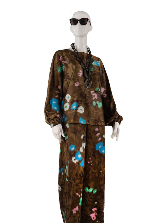 Khakifarbene gemusterte Bluse von Essentiel Antwerp
