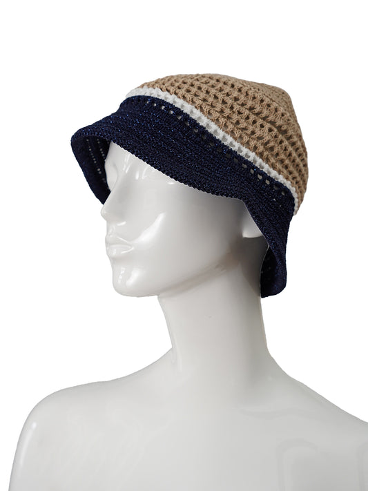 Blau/Sandfarbener Strickhut von Cashimar