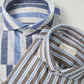 Braun/Blau gestreiftes Hemd aus Cotton und Leinen