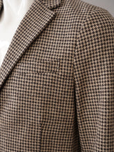 Braun/sandfarbenes Pepita-Sakko aus Wolljersey von Harris Wharf London – Ansicht 2
