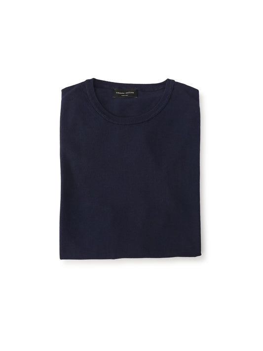 Dunkelblauer Roundneck aus Crêpe-Baumwolle von roberto collina