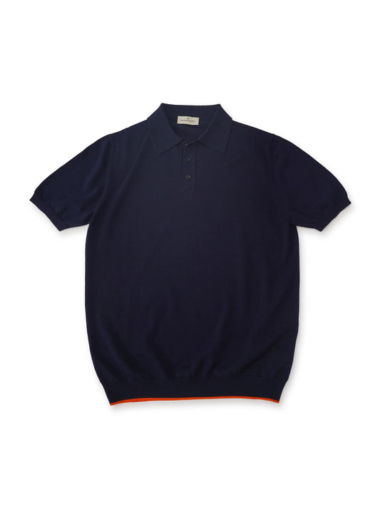 Dunkelblaues Strickpolo mit orangefarbenem Detail von Bruno Manetti – Ansicht 2