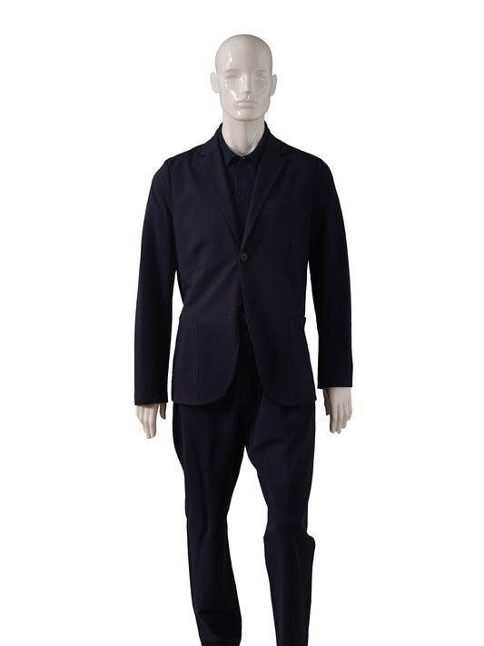 Dunkelblauer Seersucker-Blazer von Harris Wharf London – Ansicht 2