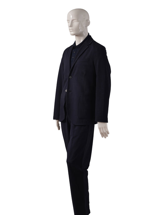 Dunkelblauer Seersucker-Blazer von Harris Wharf London – Ansicht 3