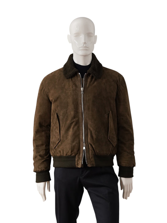 Schlammfarbene Velours-Lederjacke mit Shearling-Kragen von Valstar
