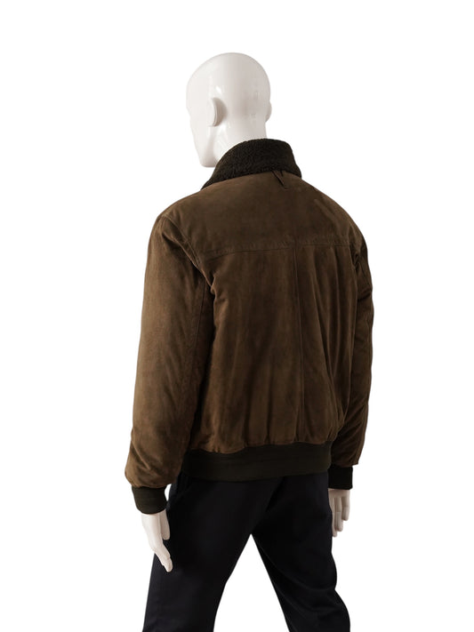 Schlammfarbene Velours-Lederjacke mit Shearling-Kragen von Valstar – Ansicht 9