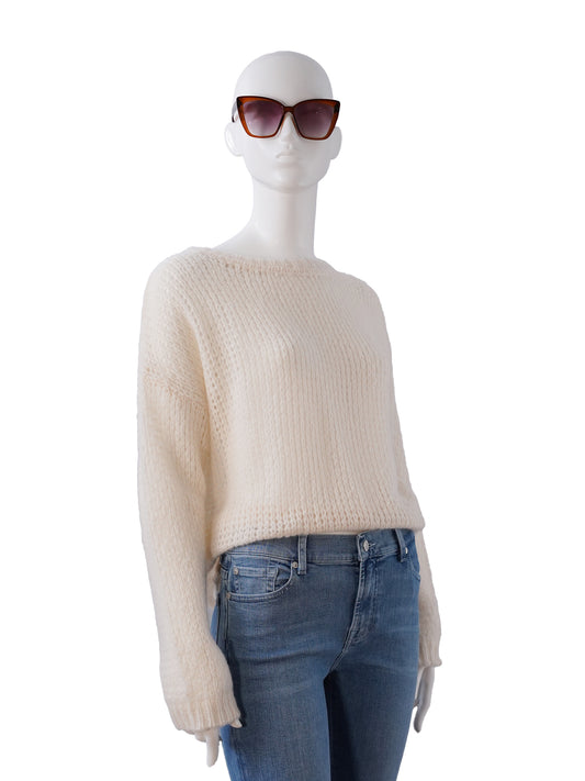Cremefarbener Grobstrick-Pullover aus Kaschmir und Seide von 8cashmere