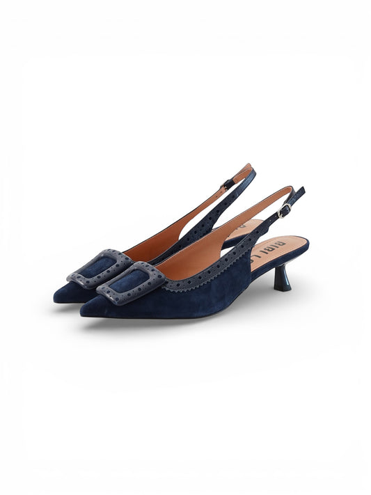 Dunkelblaue Sling-Pumps mit Schmuck-Spange von Bibi Lou