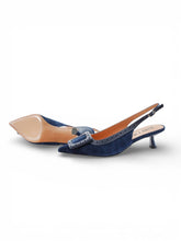 Dunkelblaue Sling-Pumps mit Schmuck-Spange von Bibi Lou – Ansicht 2
