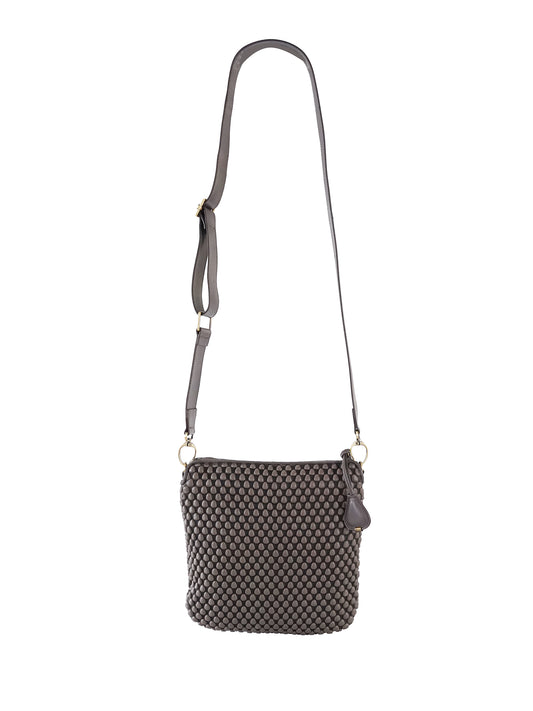Dunkelbraune Crossbody-Tasche „Liberty S“ mit Bubble-Prägung von Tissa Fontaneda