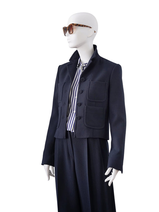 Dunkelblauer Kurz-Blazer mit vier Taschen von ODEEH – Ansicht 6