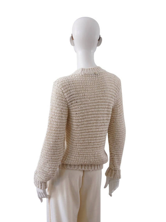 Sandfarbener Grobstrick-Pullover mit Pailletten von Herno – Ansicht 8