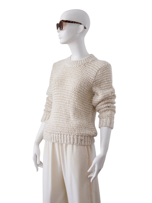 Sandfarbener Grobstrick-Pullover mit Pailletten von Herno – Ansicht 6