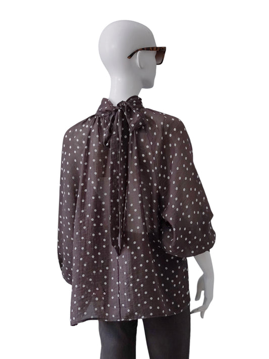Braune transparente Punkte-Bluse mit Schleife und Ballonärmeln von SoSue – Ansicht 5