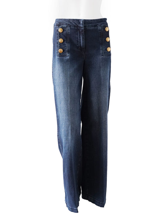 Dunkelblaue Sailor-Jeans „Bridget“ mit goldenen Knöpfen von Seductive