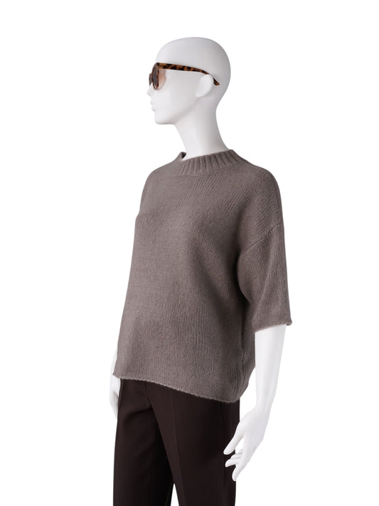 Taupefarbener Halbarm-Pullover aus Kaschmir und Seide von FFC – Ansicht 2