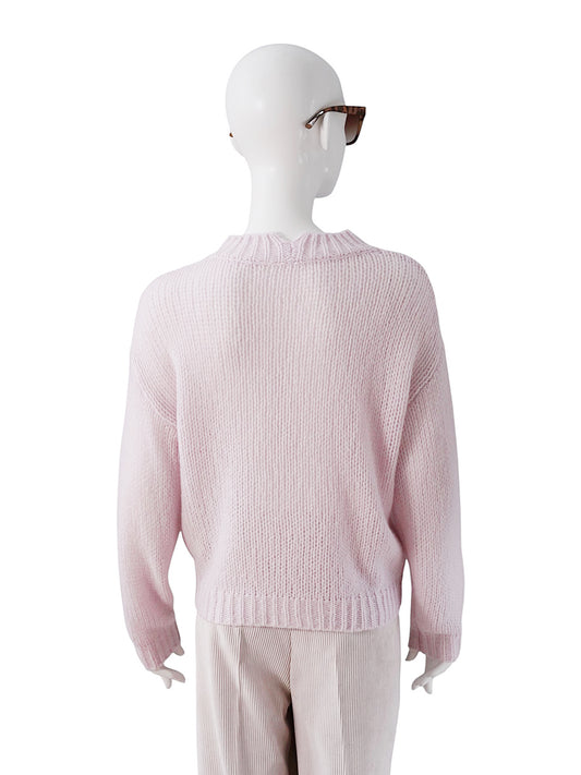 Roséfarbener Oversize-Grobstrick-Pullover aus Kaschmir und Seide von Henry Christ – Ansicht 4