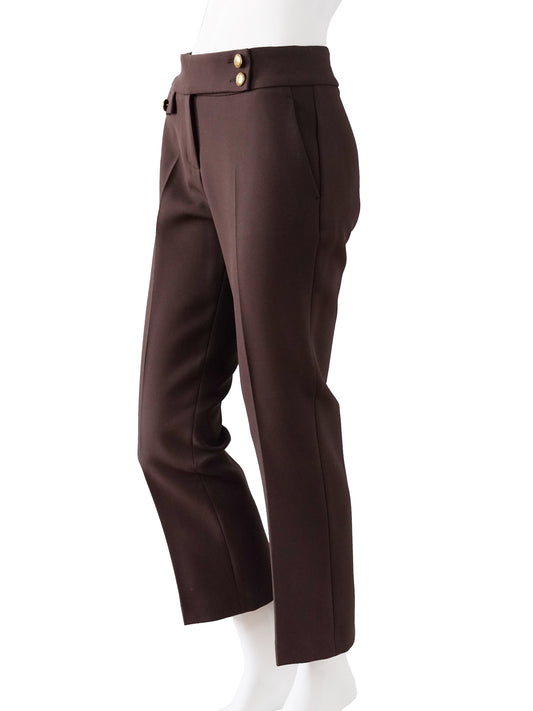 Dunkelbraune Ankle-Hose „Inez“ mit Goldknöpfen von Seductive – Ansicht 2