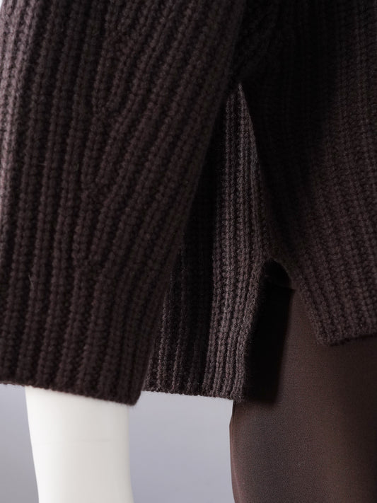 Dunkelbraune Strickjacke mit Reißverschluss und Stehkragen von FFC – Ansicht 4