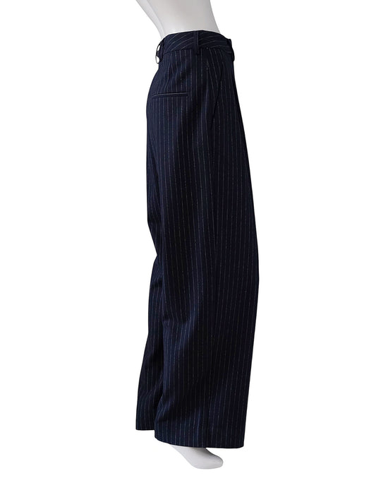 Dunkelblaue Nadelstreifen-Hose mit Bundfalte von Alcidia da Veiga – Ansicht 4