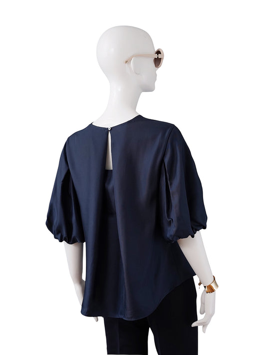 Dunkelblaue Seidenbluse von Alcidia da Veiga – Ansicht 5