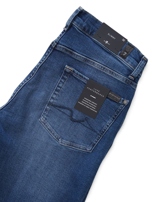 Mittelblaue Slimmy-Jeans mit Used-Waschung von 7 For All Mankind – Ansicht 2
