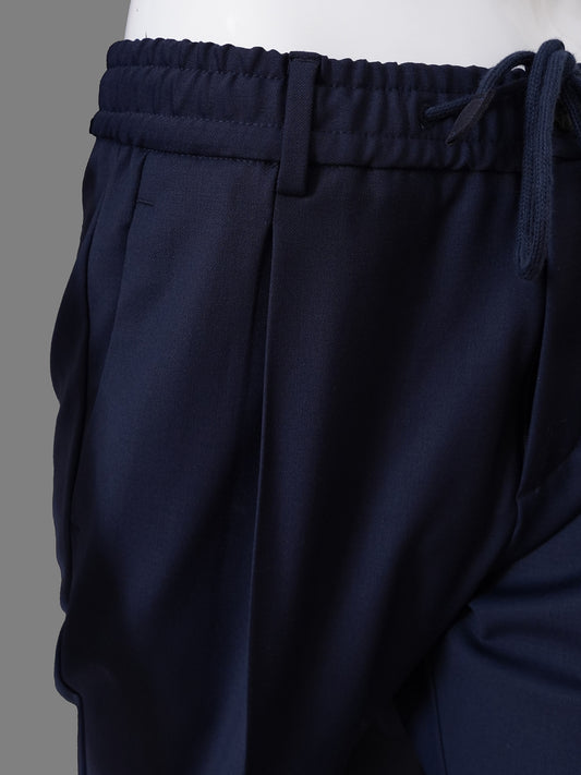 Dunkelblaue Hose mit Kordelzug und Bundfalte von Gran Sasso – Ansicht 2