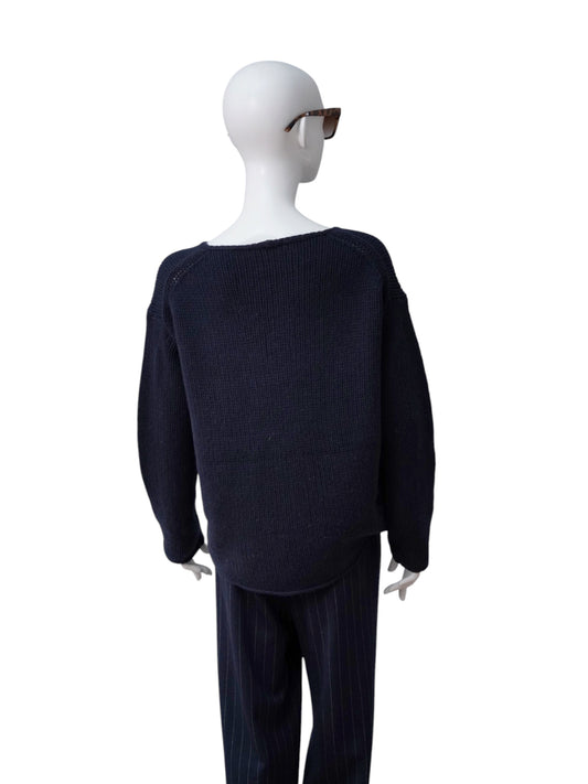 Dunkelblauer Oversize-V-Neck aus Wolle und Kaschmir von FFC – Ansicht 2