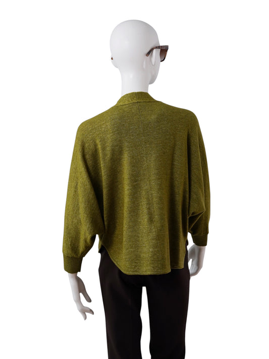 Olivgrüne offene Strickjacke aus Wolle und Lyocell von S.Marlon – Ansicht 3