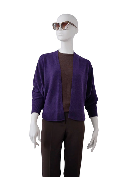 Lila offene Strickjacke aus Wolle und Lyocell von S.Marlon