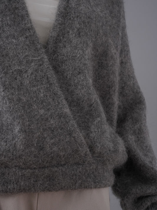 Grau melierter Kapuzen-Strickpullover aus Alpaka von 10days – Ansicht 4