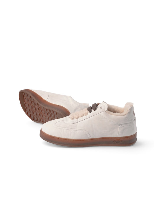 Weißer Leder-Sneaker mit Lammfell-Fütterung von Soldini – Ansicht 3
