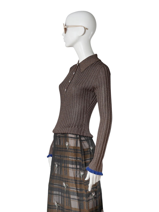 Braunes Lurex-Poloshirt aus Rippstrick von Essentiel Antwerp – Ansicht 5