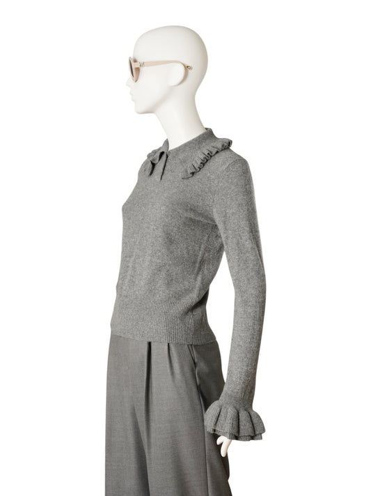Grauer Kaschmir-Pullover mit Rüschenkragen von Alcidia da Veiga – Ansicht 3