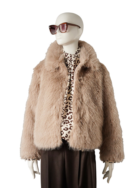 Fake-Fur-Jacke in Beige-Taupe mit Schalkragen von Alcidia da Veiga