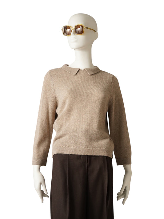 Sandbeiger Kaschmir-Pullover mit Polokragen von Henry Christ